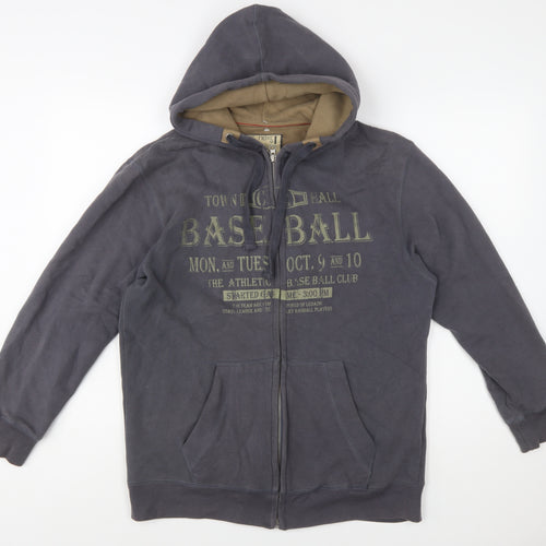 Next Men's Grey Full Zip Hoodie Medium Baseball Graphic Cotton Blend