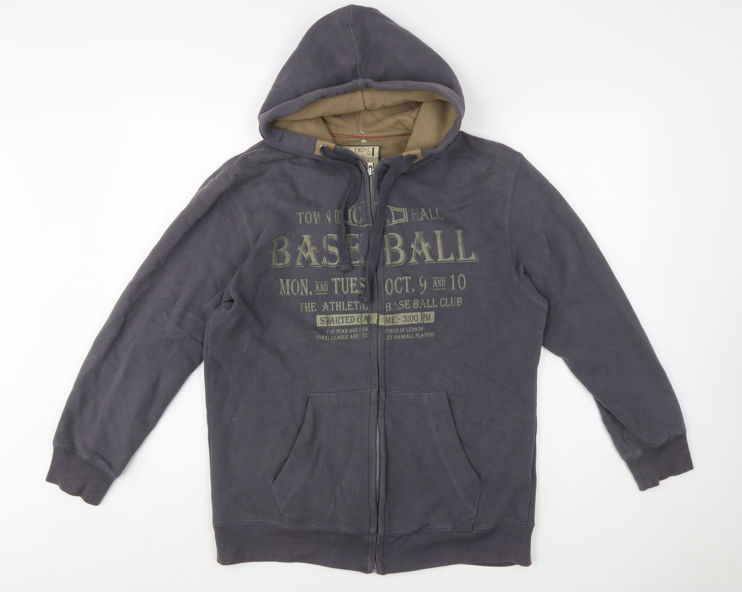Next Men's Grey Full Zip Hoodie Medium Baseball Graphic Cotton Blend