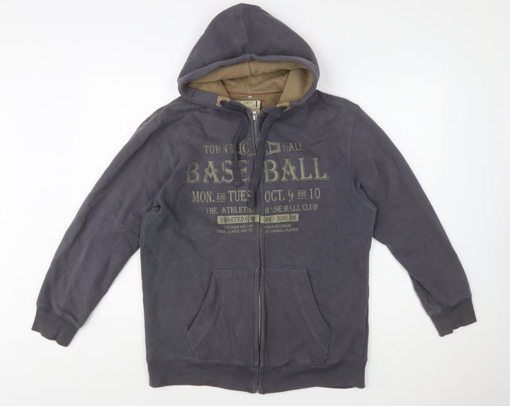 Next Men's Grey Full Zip Hoodie Medium Baseball Graphic Cotton Blend