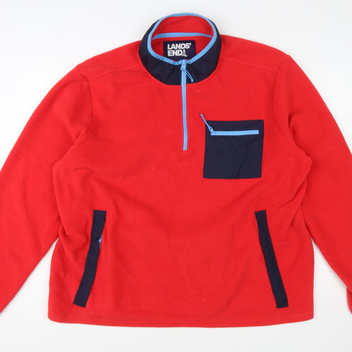 Lands' End Men's Red Fleece 1/2 Zip Pullover Sweatshirt XXL