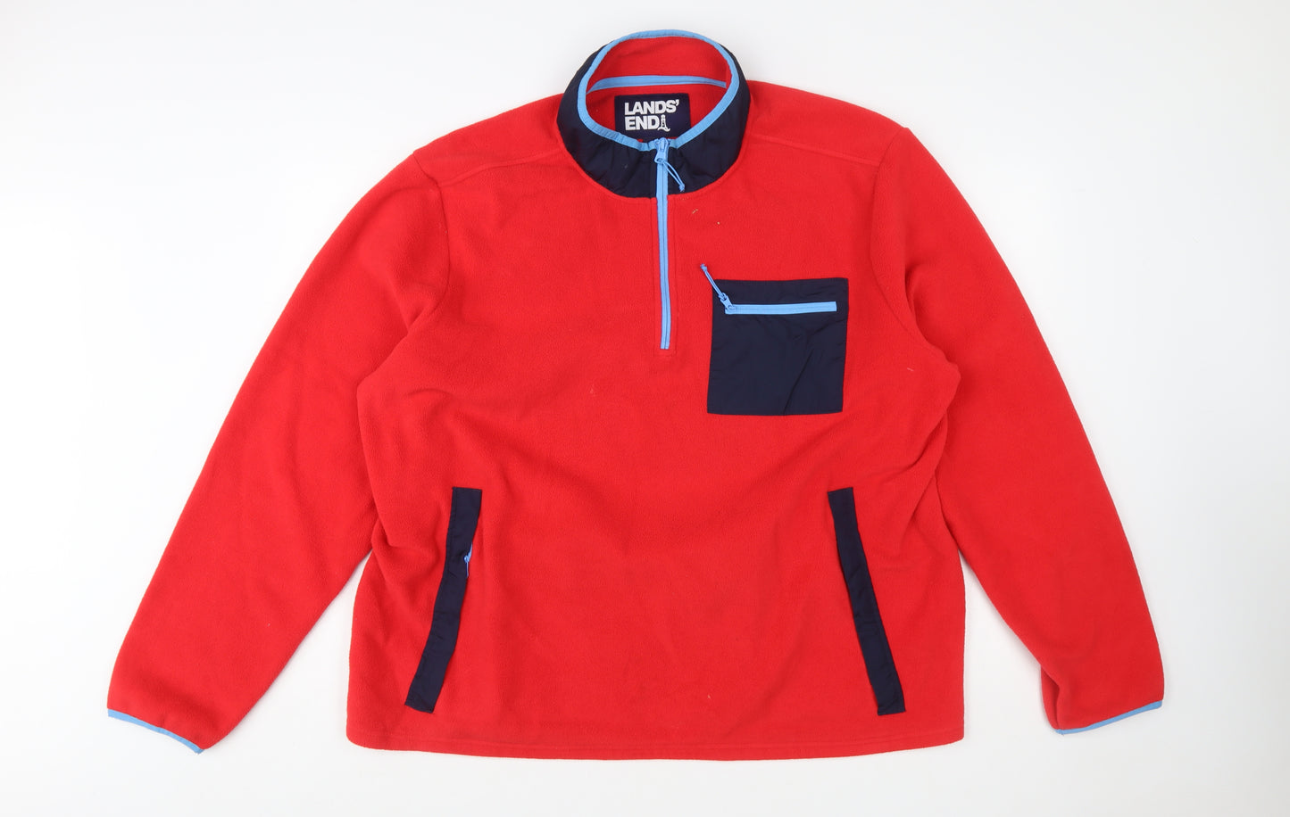 Lands' End Men's Red Fleece 1/2 Zip Pullover Sweatshirt XXL