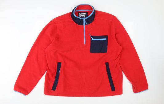 Lands' End Men's Red Fleece 1/2 Zip Pullover Sweatshirt XXL