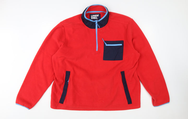 Lands' End Men's Red Fleece 1/2 Zip Pullover Sweatshirt XXL