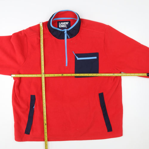 Lands' End Men's Red Fleece 1/2 Zip Pullover Sweatshirt XXL