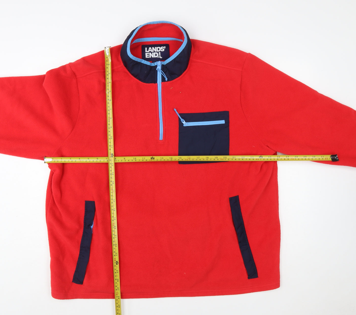 Lands' End Men's Red Fleece 1/2 Zip Pullover Sweatshirt XXL
