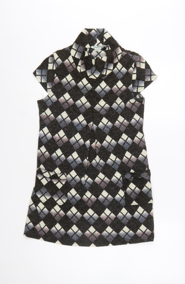 Culture Women's Black Argyle Collared Shift Dress Size 12