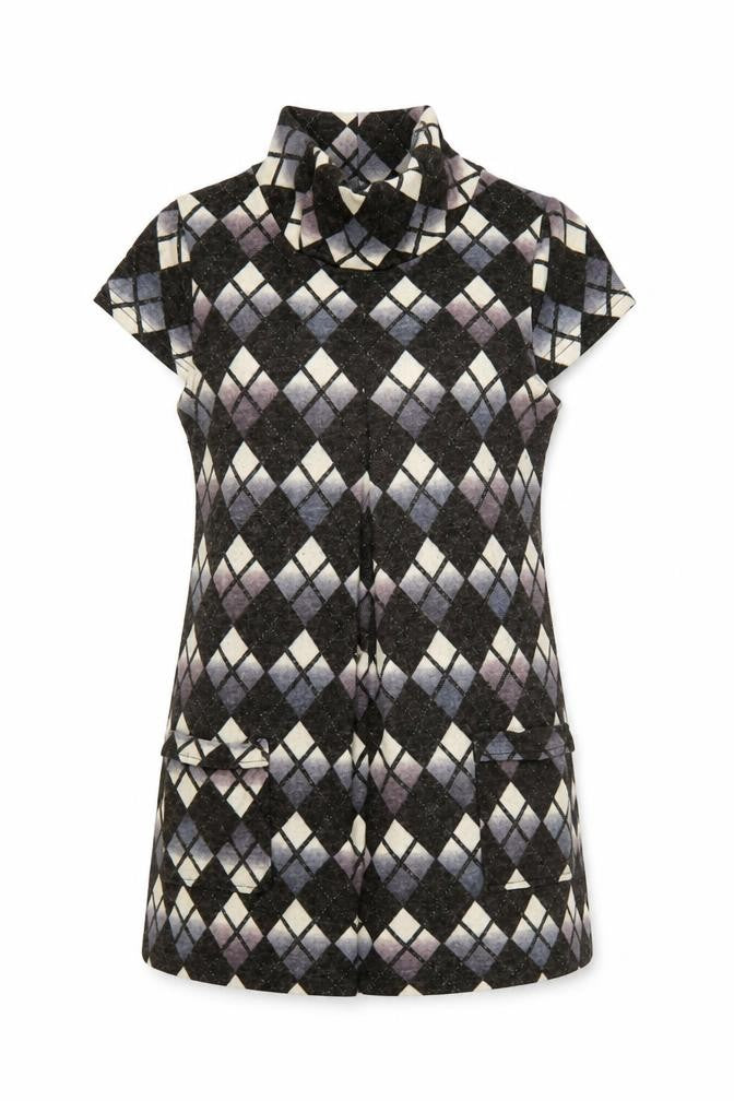 Front view of Culture Women's Black Argyle Collared Shift Dress, size 12