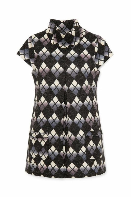 Front view of Culture Women's Black Argyle Collared Shift Dress, size 12