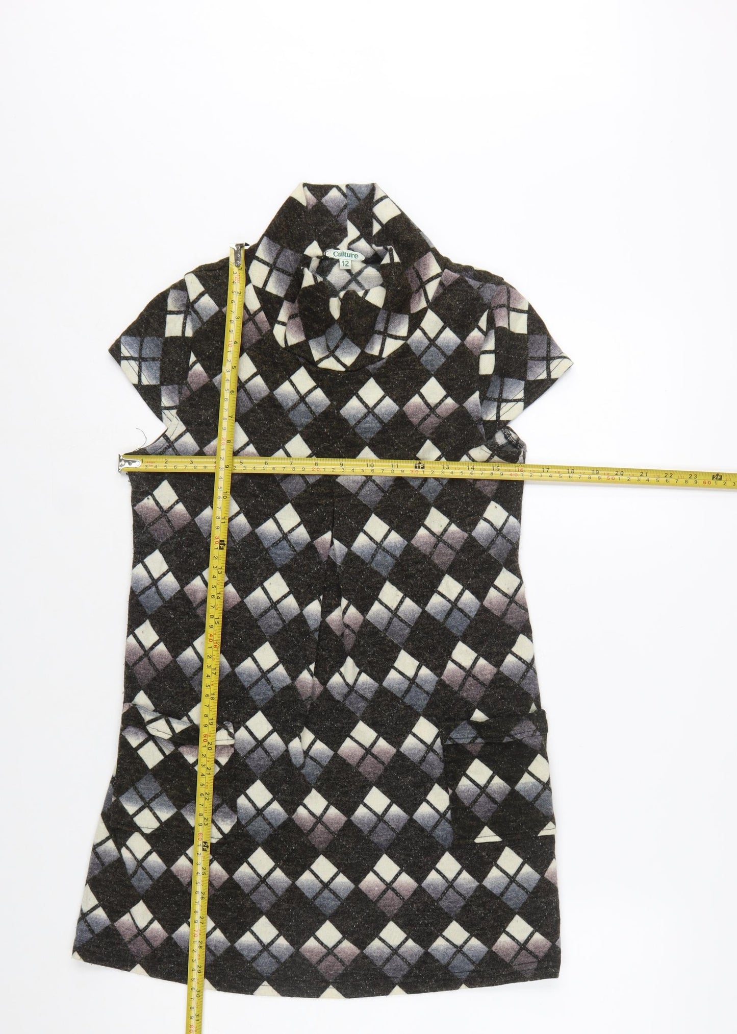 Culture Women's Black Argyle Collared Shift Dress Size 12