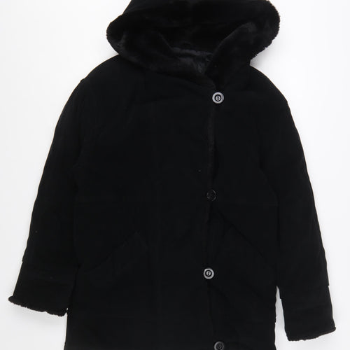 Gallery Womens Black Hooded Mid-Length Coat XS Polyester Blend