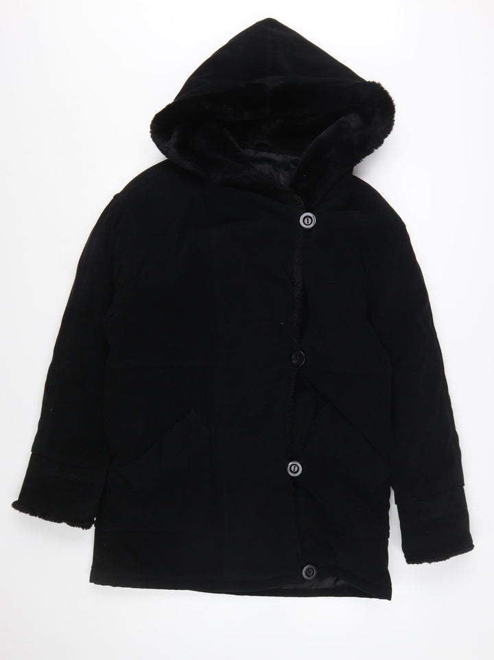 Gallery Womens Black Hooded Mid-Length Coat XS Polyester Blend