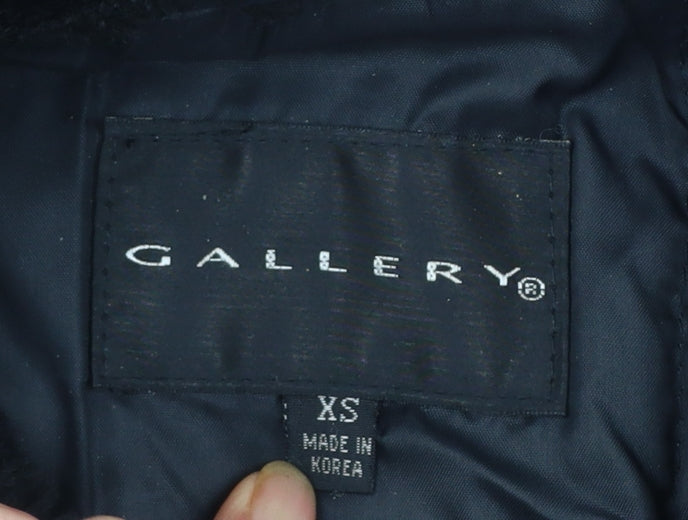 Gallery Womens Black Hooded Mid-Length Coat XS Polyester Blend