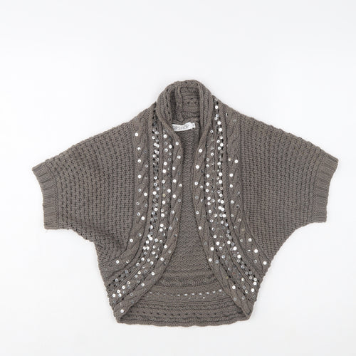 Topshop Women Grey Sequin Knit Shrug Jumper Size 10