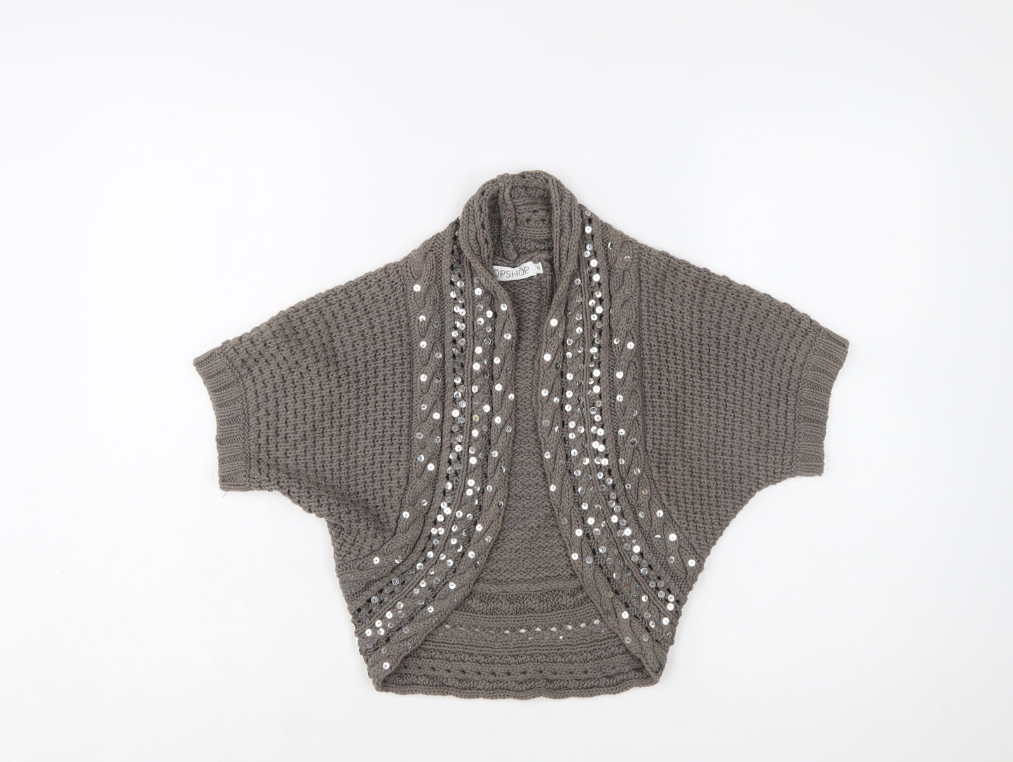 Topshop Women Grey Sequin Knit Shrug Jumper Size 10