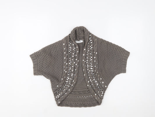 Topshop Women Grey Sequin Knit Shrug Jumper Size 10