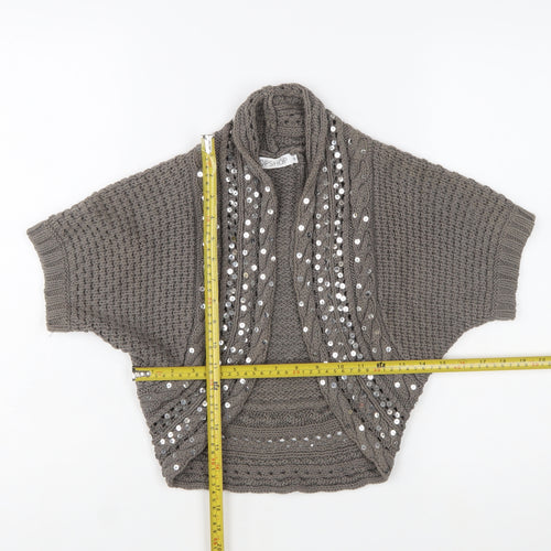 Topshop Women Grey Sequin Knit Shrug Jumper Size 10