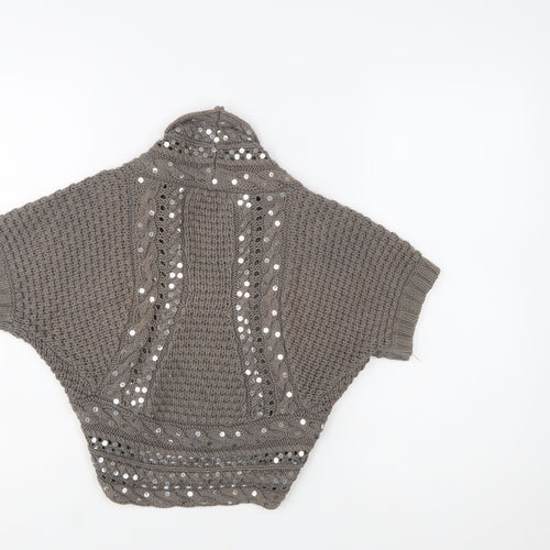 Topshop Women Grey Sequin Knit Shrug Jumper Size 10