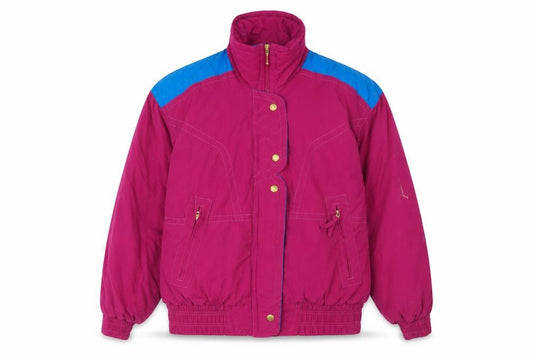 Front view of Because It's There Women's Pink L Puffer Jacket Waterproof Retro Style