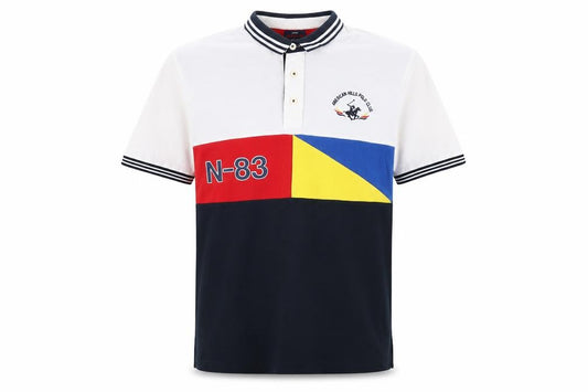 Front view of QE FRY 07 Men's Multicoloured 2XL Colourblock Polo Shirt