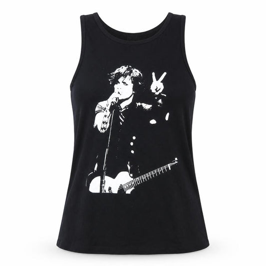 Front view of Death Kitty Women's Black Cotton Rock Music Tank Top, size 18