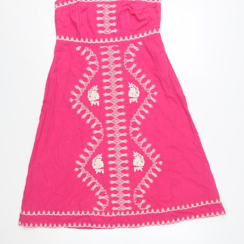 Monsoon Women's Pink Embroidered Cotton Strapless A-Line Dress Size 10