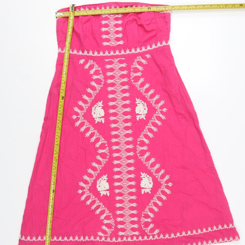 Monsoon Women's Pink Embroidered Cotton Strapless A-Line Dress Size 10