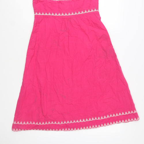 Monsoon Women's Pink Embroidered Cotton Strapless A-Line Dress Size 10