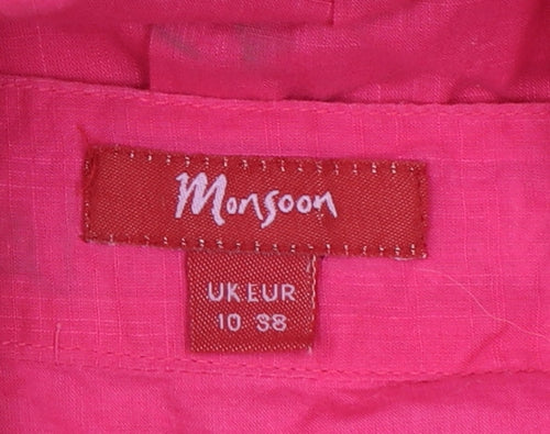 Monsoon Women's Pink Embroidered Cotton Strapless A-Line Dress Size 10