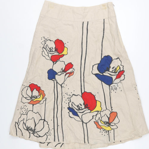 Monsoon Women Beige Floral A-Line Knee Length Skirt Size 8