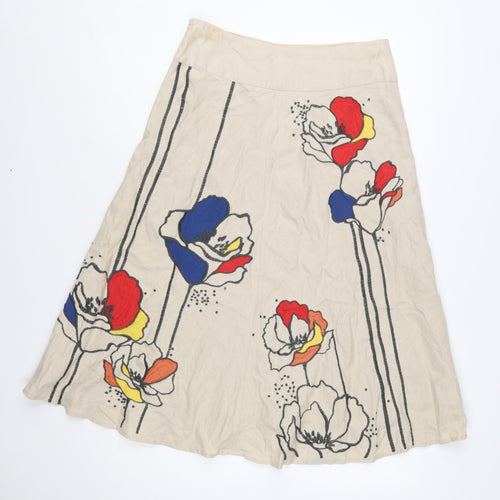 Monsoon Women Beige Floral A-Line Knee Length Skirt Size 8