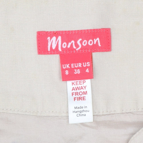 Monsoon Women Beige Floral A-Line Knee Length Skirt Size 8