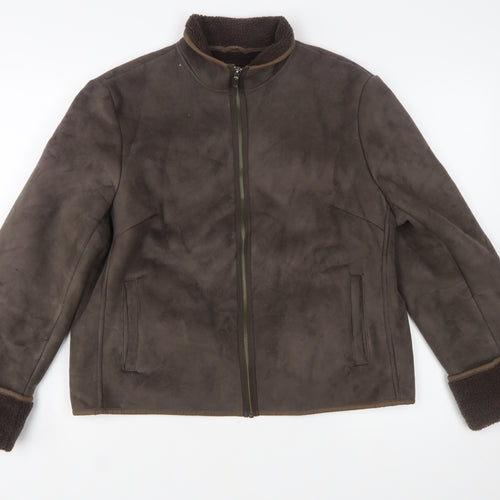 Next Womens Brown Faux Shearling Zip Jacket Size 14