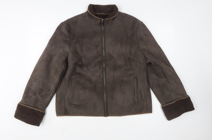 Next Womens Brown Faux Shearling Zip Jacket Size 14