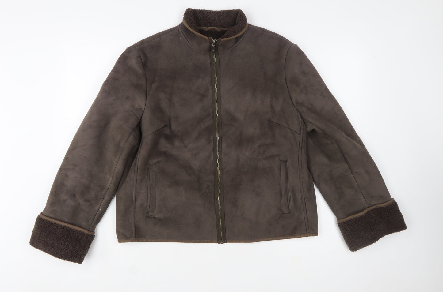 Next Womens Brown Faux Shearling Zip Jacket Size 14
