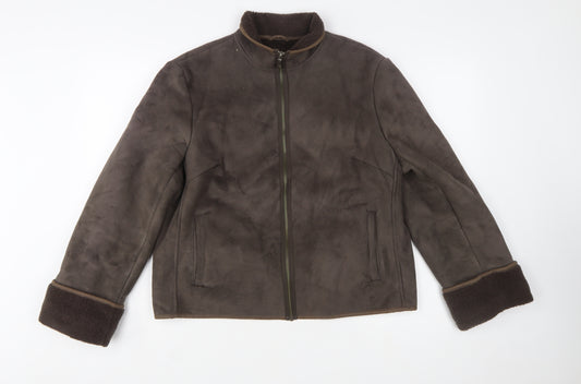 Next Womens Brown Faux Shearling Zip Jacket Size 14