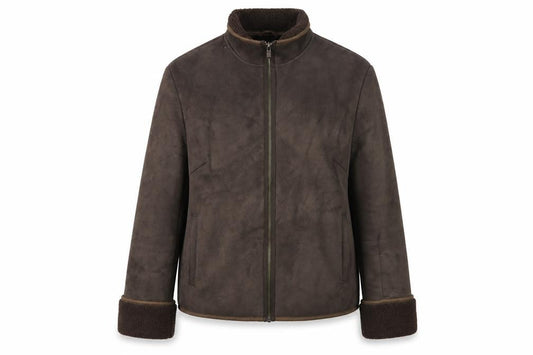 Front view of Next women’s brown faux shearling zip jacket, size UK 14