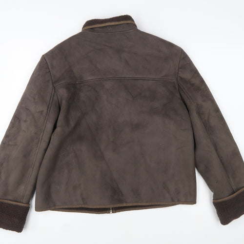 Next Womens Brown Faux Shearling Zip Jacket Size 14