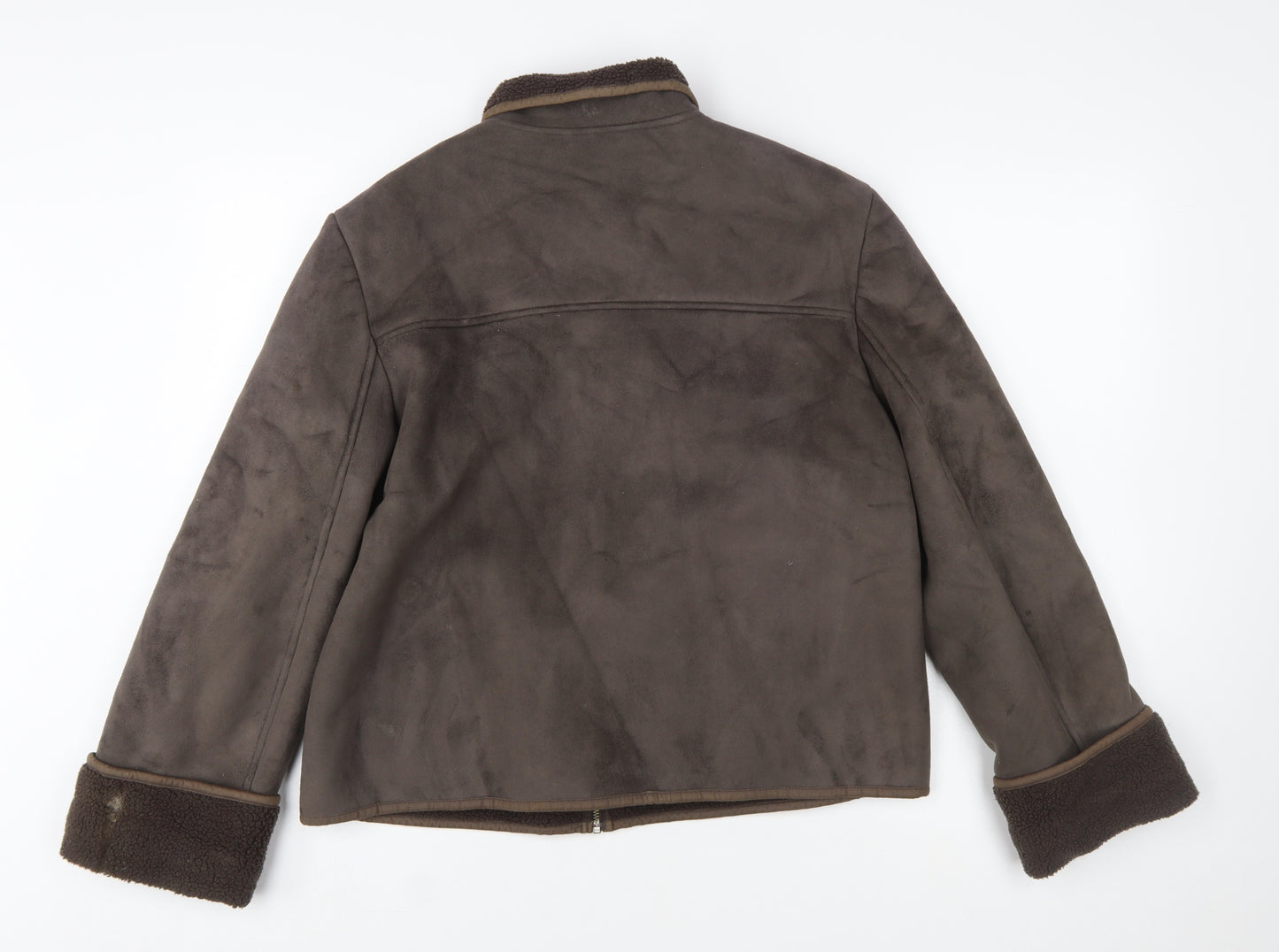 Next Womens Brown Faux Shearling Zip Jacket Size 14
