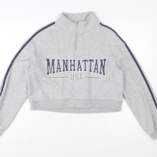 H&M Divided Women's Grey 1/4 Zip Manhattan USA Sweatshirt Size S