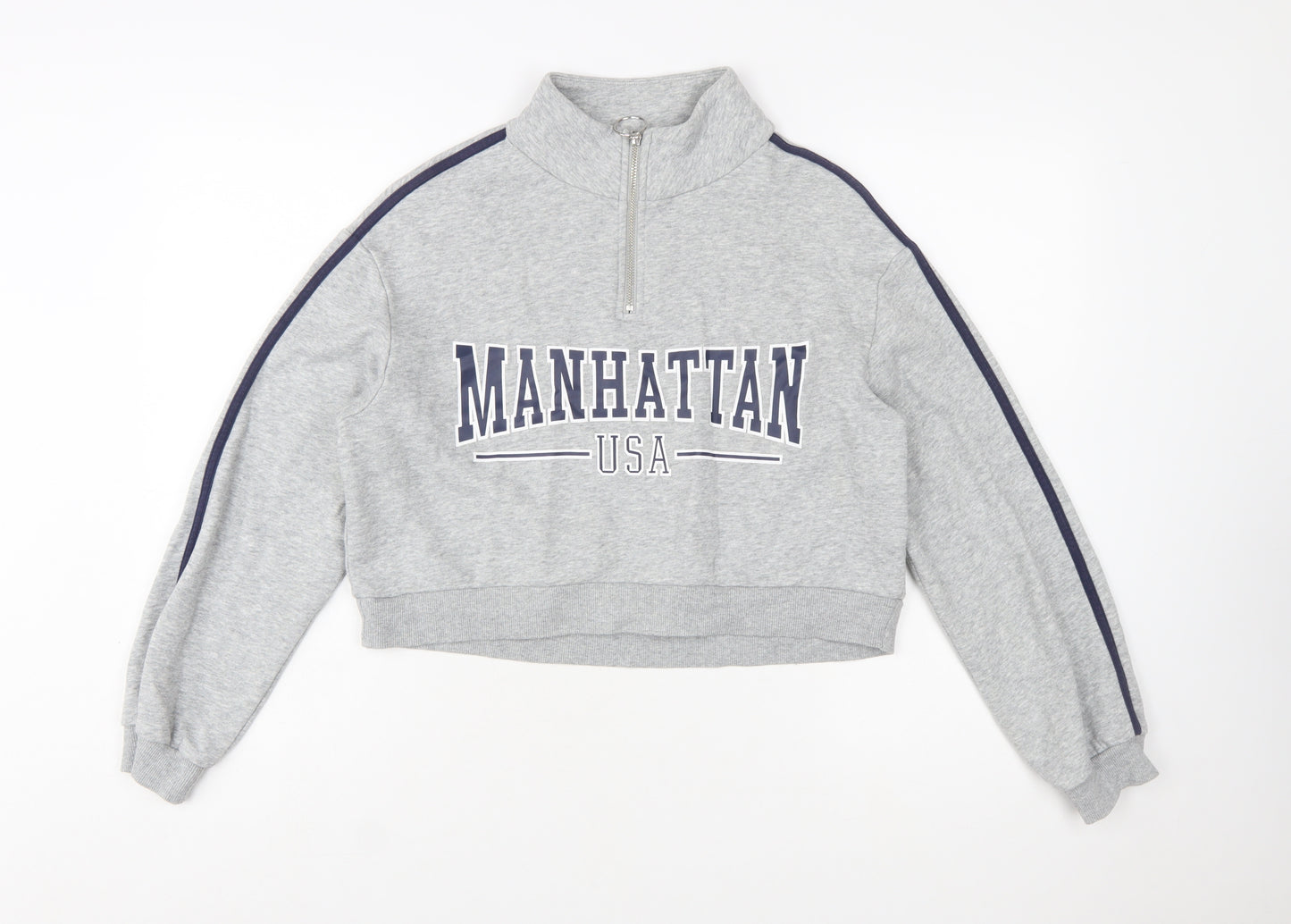 H&M Divided Women's Grey 1/4 Zip Manhattan USA Sweatshirt Size S
