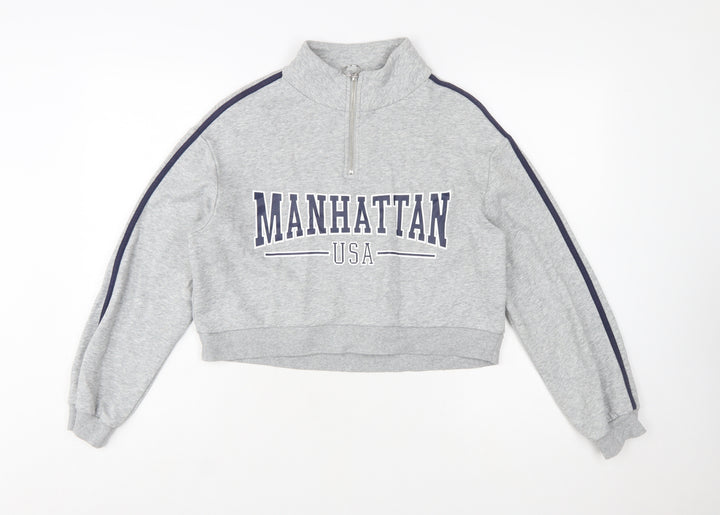 H&M Divided Women's Grey 1/4 Zip Manhattan USA Sweatshirt Size S