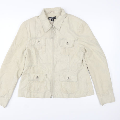 Just J Women's Beige Cotton Zip Basic Jacket Size 14