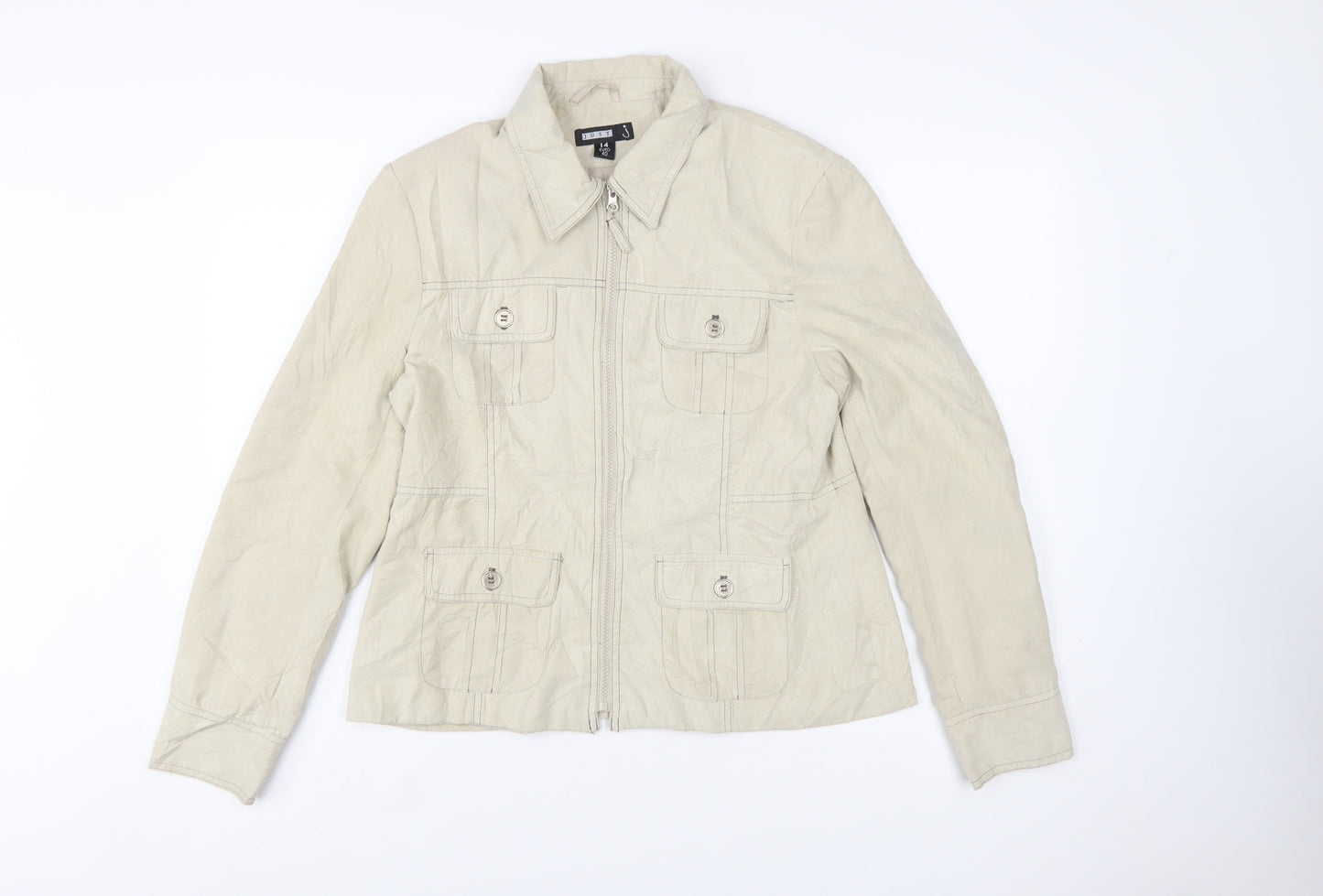 Just J Women's Beige Cotton Zip Basic Jacket Size 14