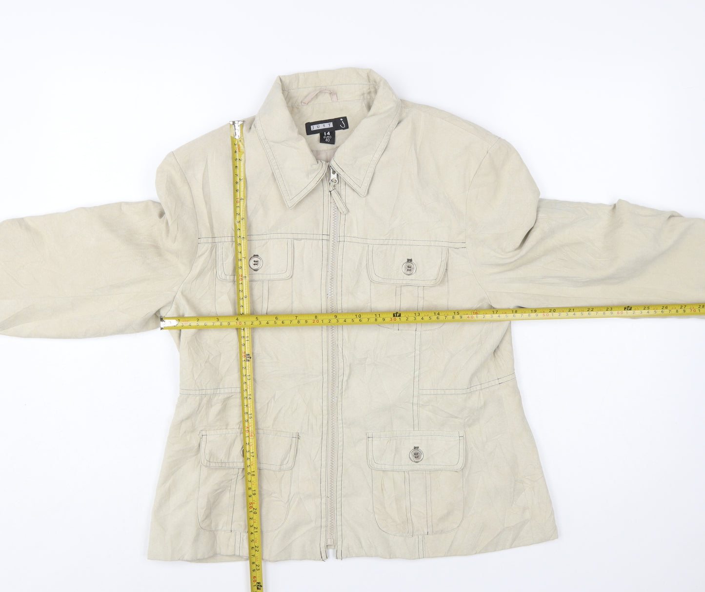 Just J Women's Beige Cotton Zip Basic Jacket Size 14