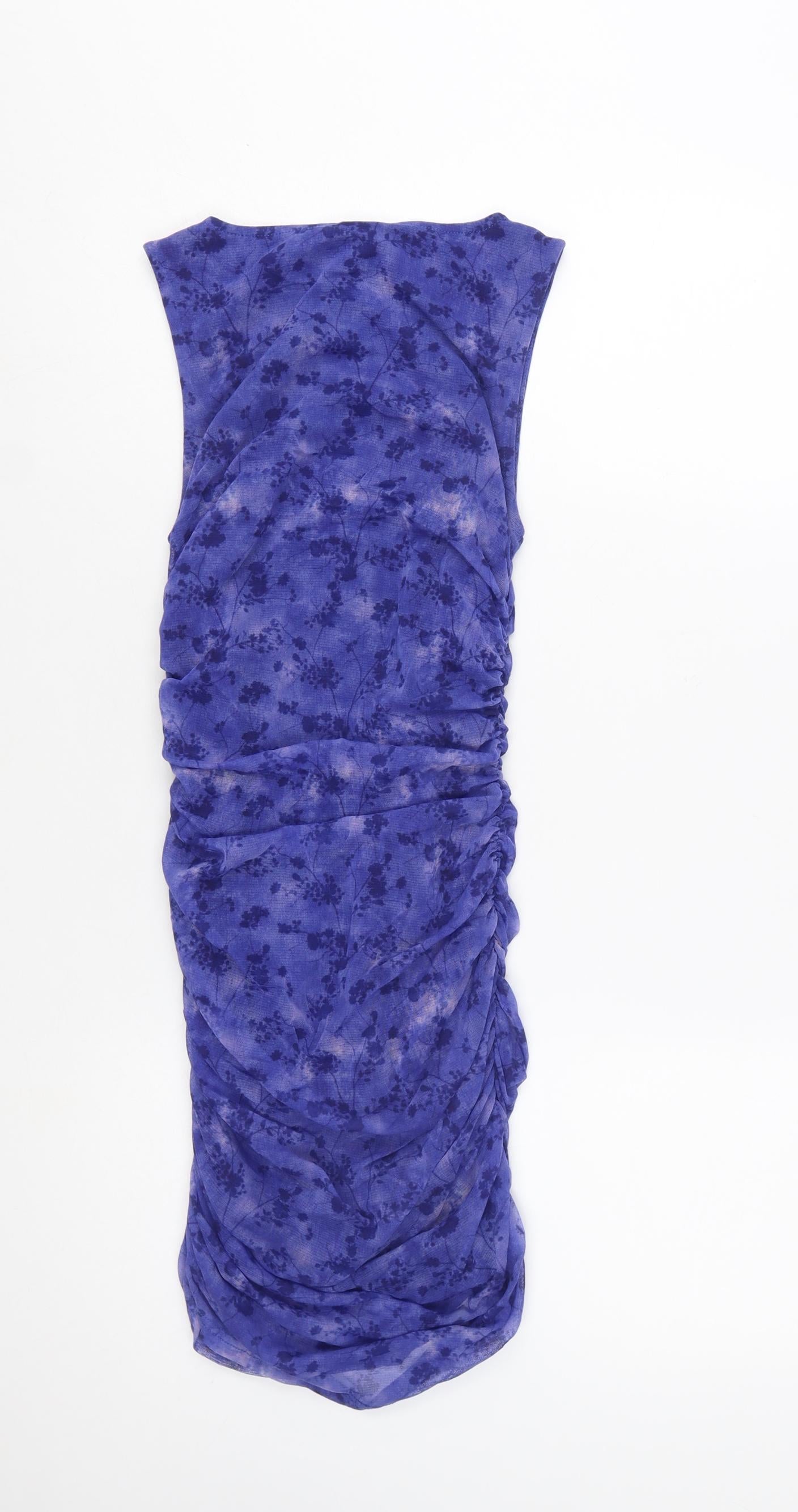 Outfitters Women Blue Floral Sleeveless Bodycon Dress S