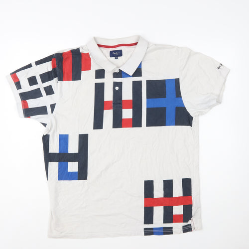 Pepe Jeans Men’s Multicoloured Geometric Polo Shirt Size 2XL