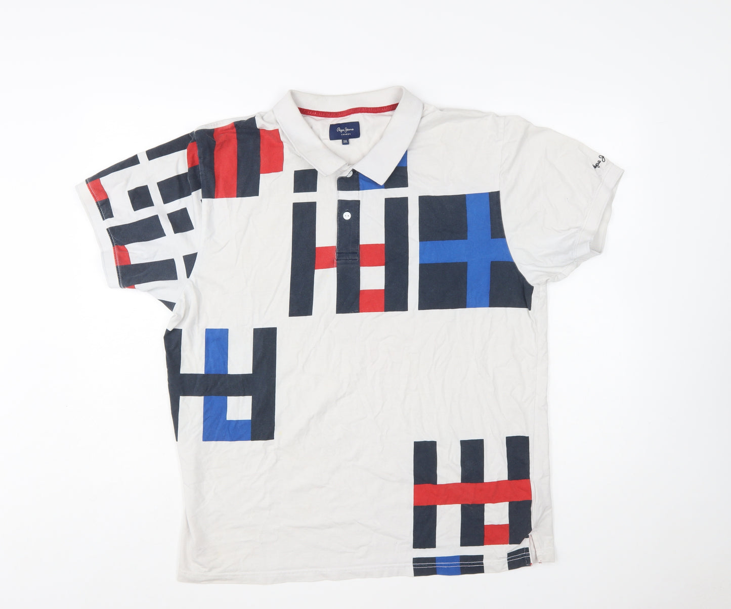Pepe Jeans Men’s Multicoloured Geometric Polo Shirt Size 2XL