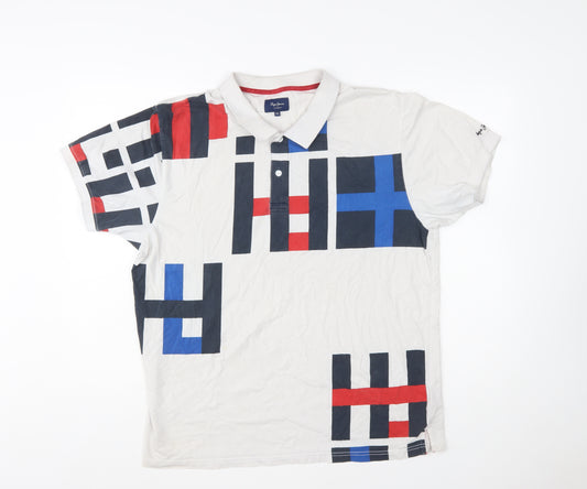 Pepe Jeans Men’s Multicoloured Geometric Polo Shirt Size 2XL