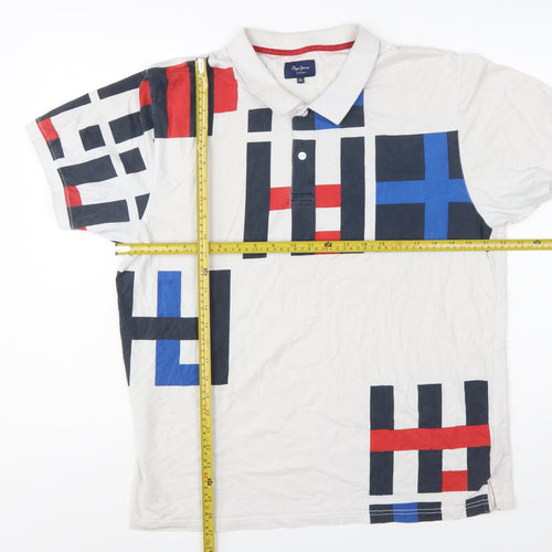 Pepe Jeans Men’s Multicoloured Geometric Polo Shirt Size 2XL