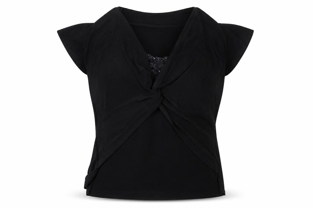 Front view of Wardrobe Women’s Black Wrap Blouse Short Sleeve, size UK 28/30